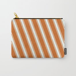 [ Thumbnail: Chocolate & Mint Cream Colored Lined Pattern Carry-All Pouch ]