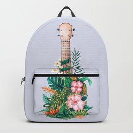 Tropical Ukulele Backpack | Leaf, Greenery, Music, Happy, Drawing, Hawaii, Ukulele, Nature, Graphite, Guitar 