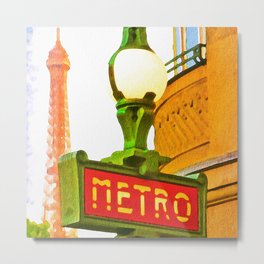  Paris Metro Paris, France Eiffel Tower Street Scene watercolor colorful portrait painting Metal Print