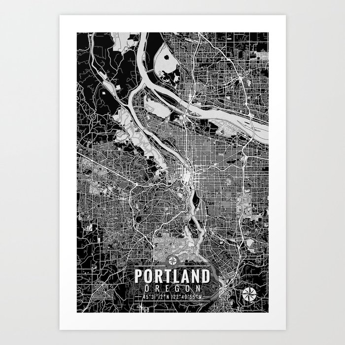 Portland Oregon Map with Coordinates Art Print