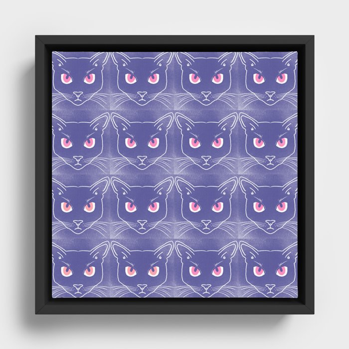 Retro Periwinkle Cat Silhouettes Hot Pink Eyes Framed Canvas