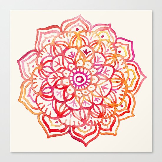 Watercolor Medallion in Sunset Colors Canvas Print