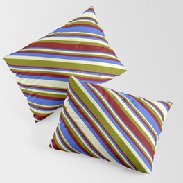 [ Thumbnail: Green, Maroon, Royal Blue, and Beige Colored Stripes/Lines Pattern Pillow Sham ]