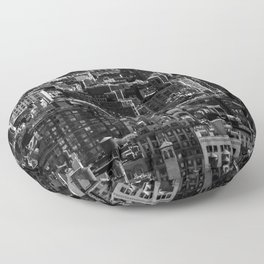 New York City Manhattan rooftops aerial view black and white Floor Pillow