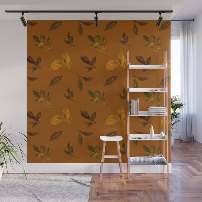 Autumn terracotta falling brown leaves Wall Mural