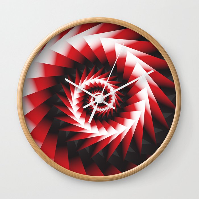 Abstract Spiral Sea Shell 2 Red Black And White Wall Clock By Elsysart