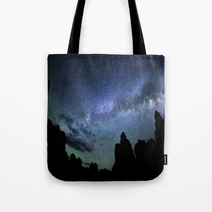 Milky Way Mountains Silhouette Tote Bag
