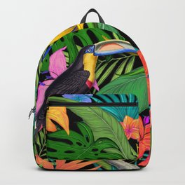 Toucan Hibiscus Floral Colorful Pattern Backpack | Pink, Hawaii, Flowers, Vintage, Polynesian, Novelty, Hawaiian, Colorfulwaikiki, Bird, Aloha 