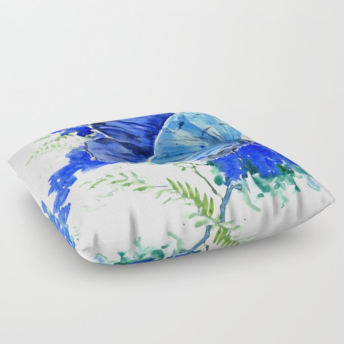 Blue Butterfly, blue butterfly lover blue room design floral nature Floor Pillow