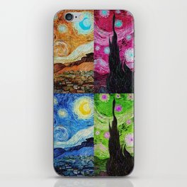 The Starry Night - La Nuit étoilée oil-on-canvas post-impressionist landscape masterpiece painting in alternate four-color collage gold, pink, blue, and green by Vincent van Gogh iPhone Skin