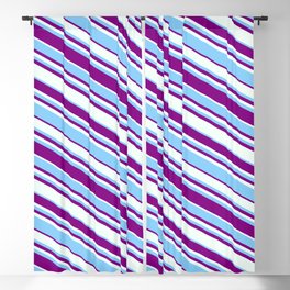 [ Thumbnail: Purple, Mint Cream, and Light Sky Blue Colored Lined/Striped Pattern Blackout Curtain ]