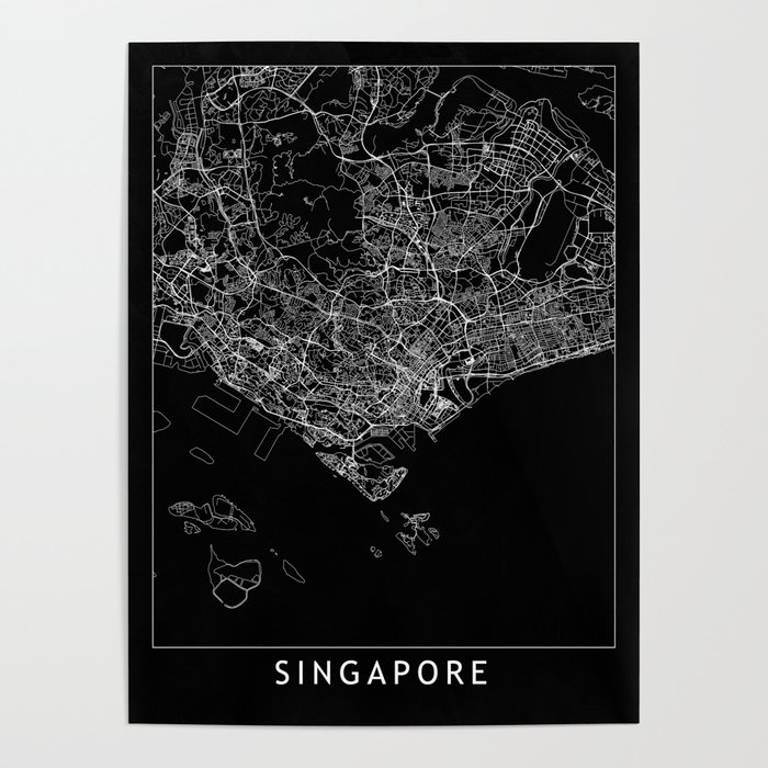 Singapore Black Map Poster