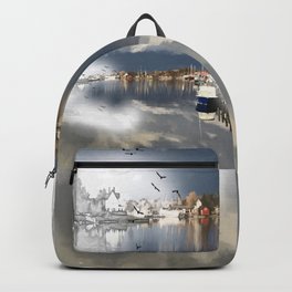 Watercolor Reflections of the Sky in Mystic Connecticut Backpack