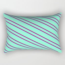 [ Thumbnail: Aquamarine, Brown, and Dark Violet Colored Pattern of Stripes Rectangular Pillow ]