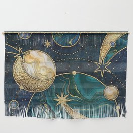 Celestial Starry Emerald Gold Cosmos Wall Hanging