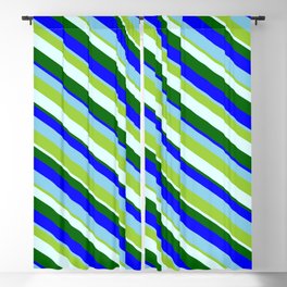 [ Thumbnail: Eye-catching Green, Light Cyan, Dark Green, Blue & Sky Blue Colored Lines/Stripes Pattern Blackout Curtain ]