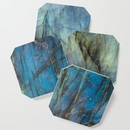 Labradorite Crystal Art Coaster | Green, Photo, Teal, Macro, Crystal, Labradorite, Mineral, Blue, Flashy, Art 