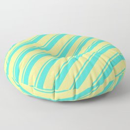 [ Thumbnail: Turquoise and Tan Colored Lined/Striped Pattern Floor Pillow ]