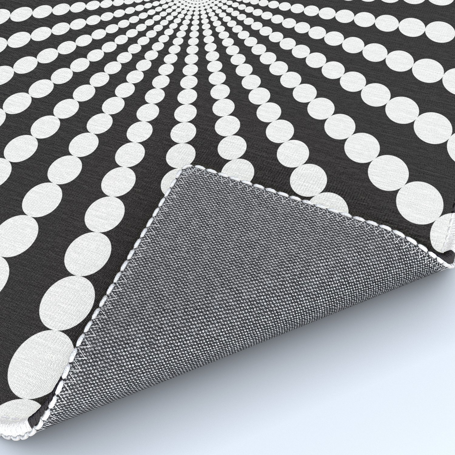 White Dots Swirl On A Black Background Abstract Art Rug By