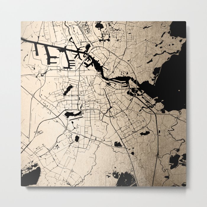 Amsterdam Gold on Black Street Map Metal Print