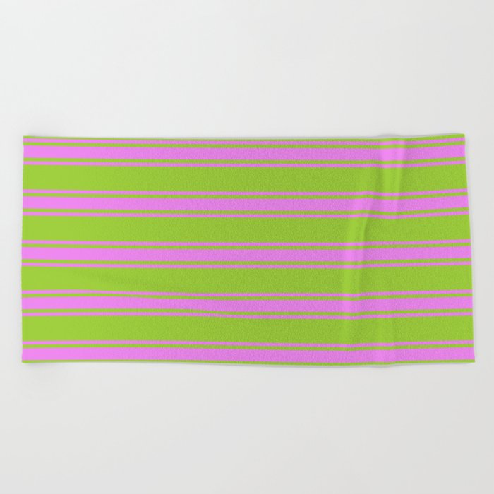 Green & Violet Colored Lined/Striped Pattern Beach Towel