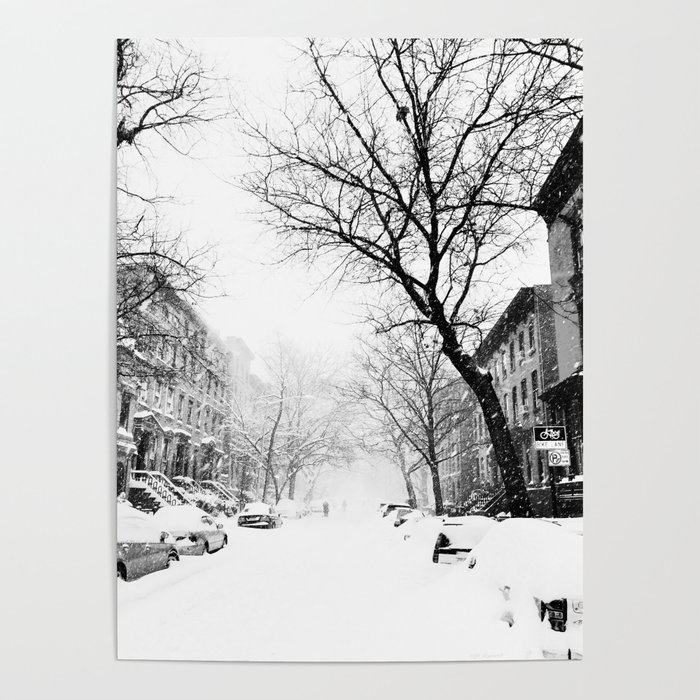 New York City At Snow Time Black and White Poster