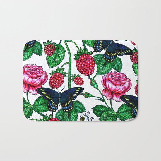 Raspberries pattern Bath Mat