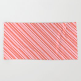 [ Thumbnail: Salmon and Pink Colored Lined Pattern Beach Towel ]