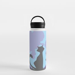 black kittens looking at the celestial moon Water Bottle