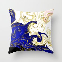 blue ,gold,rose,black,golden fractal, vibrations, circles modern pattern, Throw Pillow