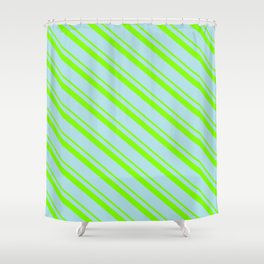 [ Thumbnail: Chartreuse & Powder Blue Colored Lined Pattern Shower Curtain ]