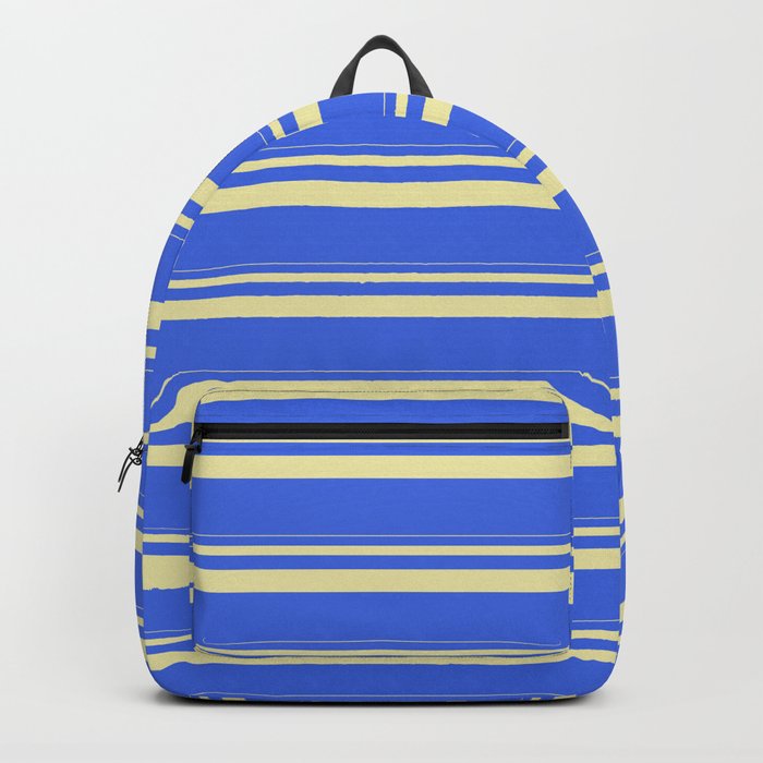 Pale Goldenrod & Royal Blue Colored Stripes/Lines Pattern Backpack