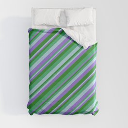 [ Thumbnail: Sea Green, Light Blue, Purple, and Forest Green Colored Lines/Stripes Pattern Duvet Cover ]