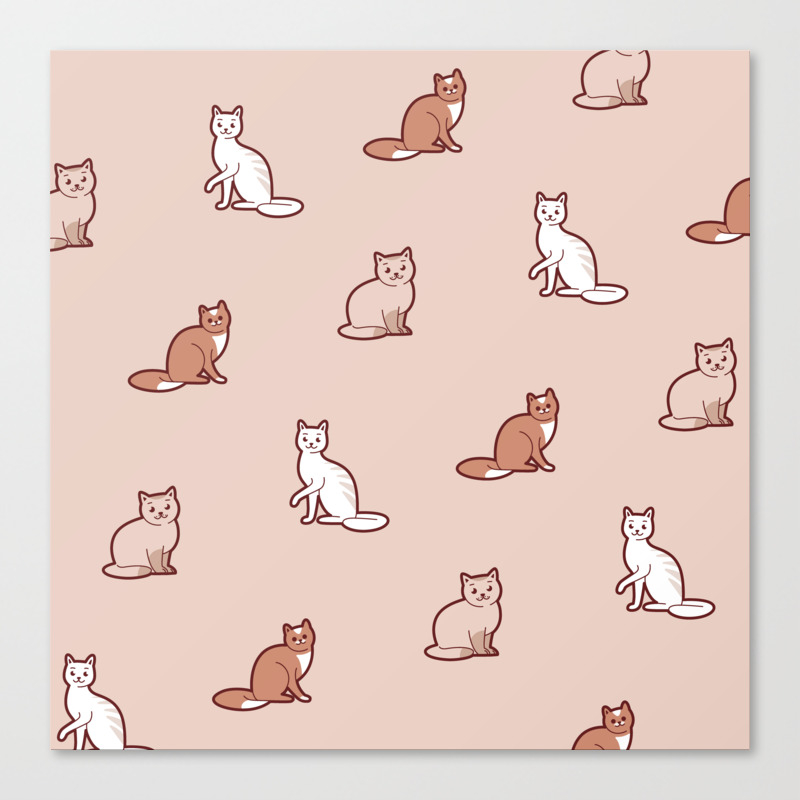 Cat sitting, simple trendy pattern with cartoon cats. Canvas Print by Lili  Kudrili | Society6