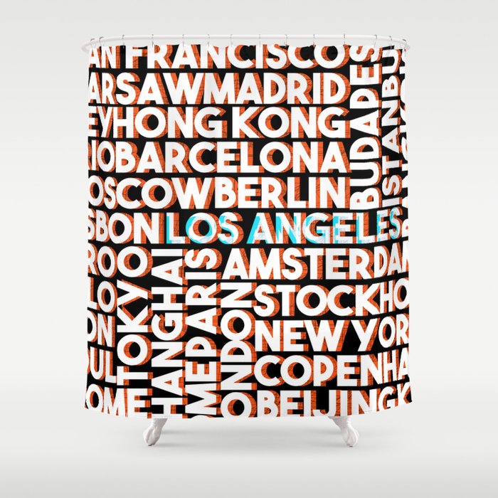 L A City Names Typo Graphic Shower Curtain By Ohaniki Society6