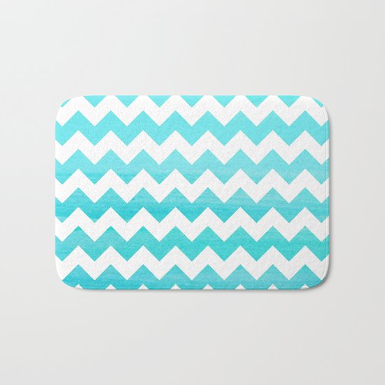 Aqua Blue chevron ZigZag Herringbone - watercolor on white pattern #Society6 Bath Mat