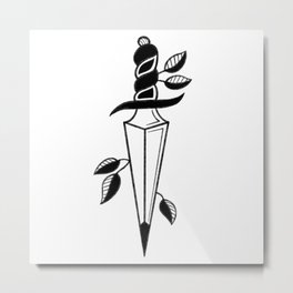 Dagger Metal Print | Digital, Dagger, White, Daga, Knife, Leaf, Black, Drawing, Tattoo 