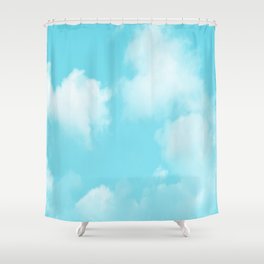 Cute puffy small white clouds on a sunny aqua blue sky Shower Curtain