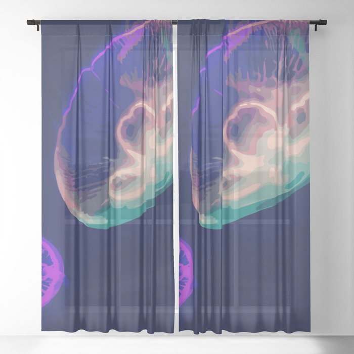 Jellyfish Colored Paint by Numbers Sheer Curtain
