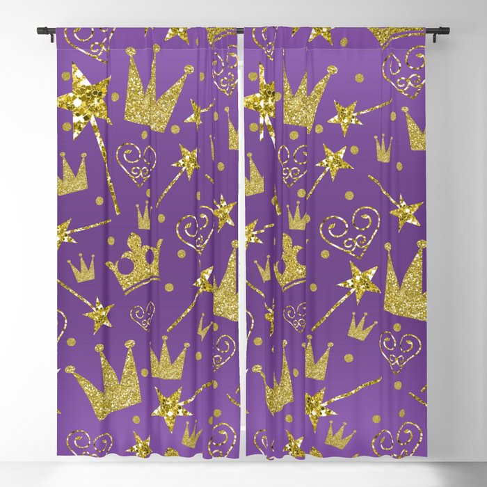 Purple & Gold Glitter Princess Blackout Curtain