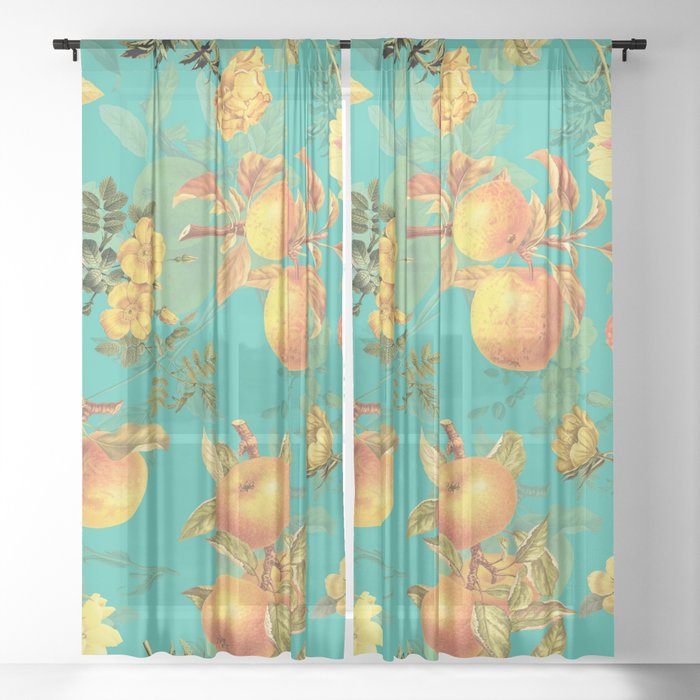 Vintage & Shabby Chic - Summer Golden Apples Flowers Garden Sheer Curtain