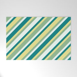 [ Thumbnail: Tan, Dark Sea Green, Mint Cream & Teal Colored Lines/Stripes Pattern Welcome Mat ]