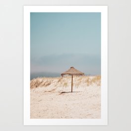 Beach - Straw Umbrella - Ocean Travel photography Art Print