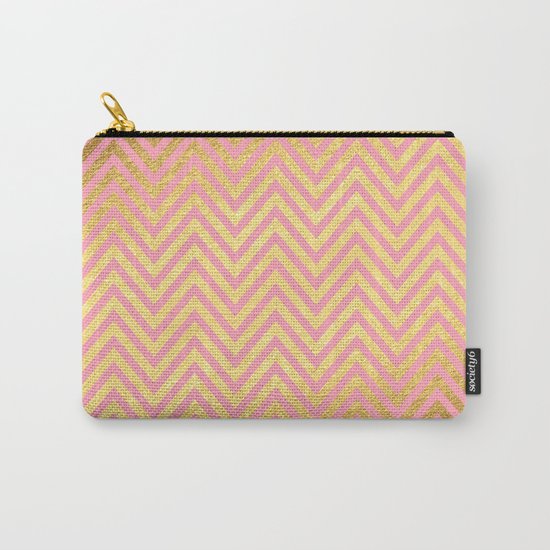 Chevron Herringbone pattern rosegold- gold metal glitter on pink watercolor Carry-All Pouch