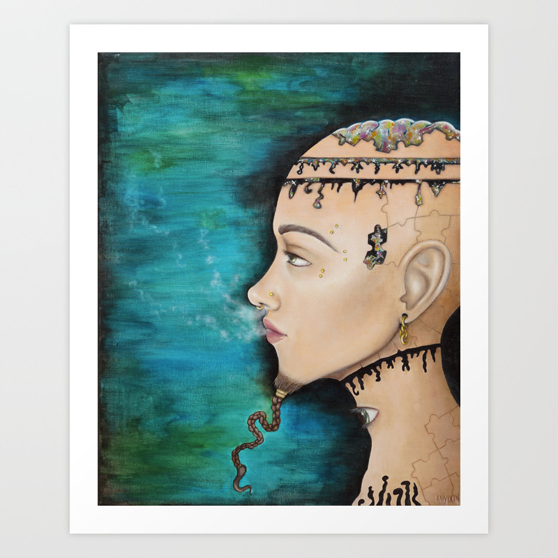 Puzzle Headspace Braided Bearded Woman Art Print By Anyixinart