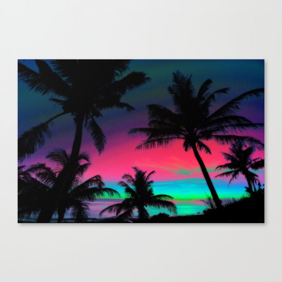 Deep Pink Palm Tree Sunset Canvas Print