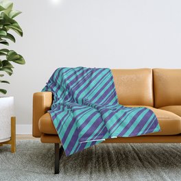 [ Thumbnail: Dark Slate Blue and Turquoise Colored Striped/Lined Pattern Throw Blanket ]