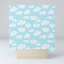 Happy Clouds - Blue and White, Sky Pattern Mini Art Print