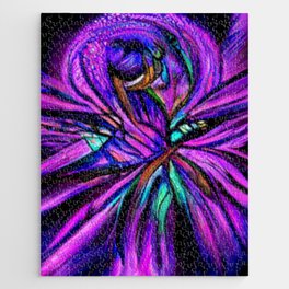 Psychedelic Art - Purple And Green Dragonfly Jigsaw Puzzle