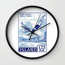  1955 ICELAND Water Sports Postage Stamp Wall Clock